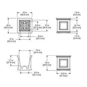 Nantucket 16in Square Planter dimensions