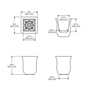 Valencia 16in Square Planter dimensions