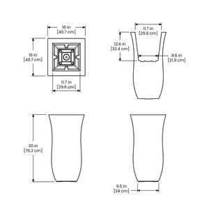 Valencia 30in Tall Planter dimensions