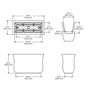Valencia 36in x 16in Rectangle Planter dimensions