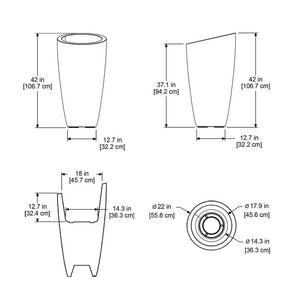 Modesto 42" Tall Planter dimensions 