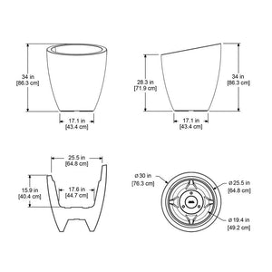 Modesto 30" Round Planter dimensions