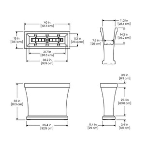 Bordeaux Trough Planter - 40in x 15in x 32in dimensions 