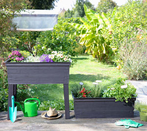 two Balcony Raised Bed Planters on a deck