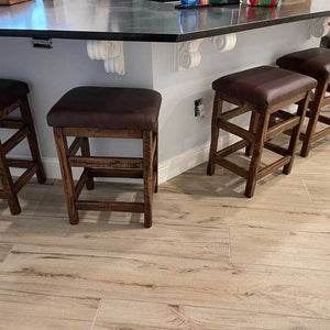 Barnwood Backless Bar Stool with Leather Seat