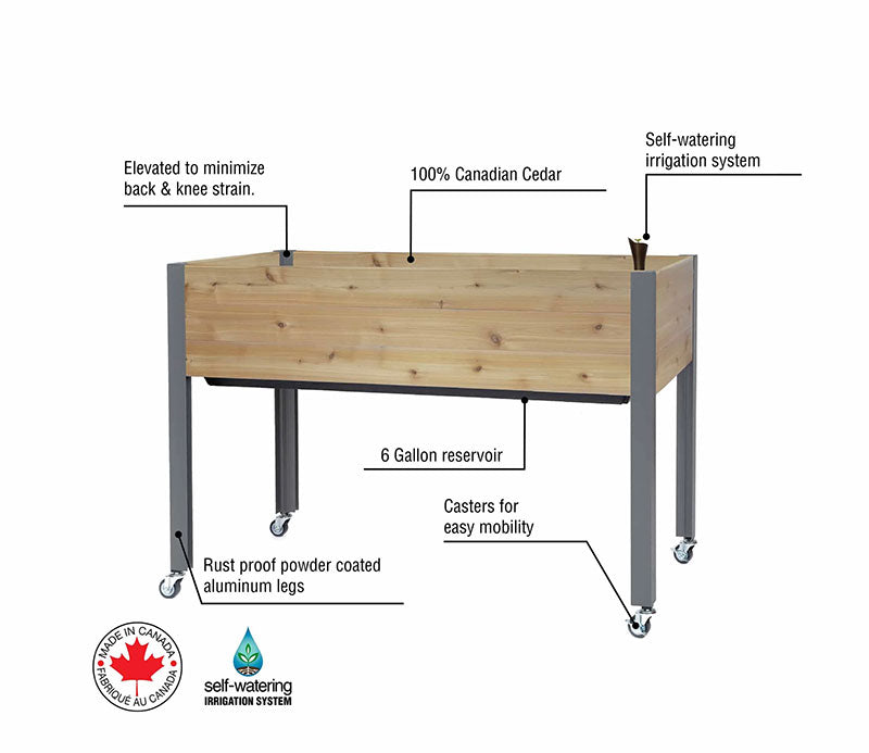 self watering elevated planter CedarCraft Self-Watering Planter 21"x47"x32"