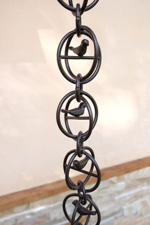 Bird in a Cage Rain Chain closeup of bronze chain