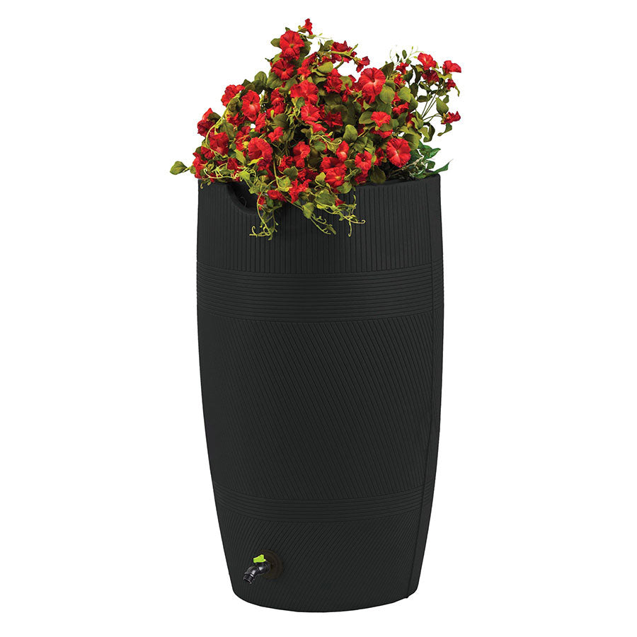 50 gallon planter pot Good Ideas 50 Gal. Impressions Eco Havana Rain Saver Barrel, Recycled Material, Black
