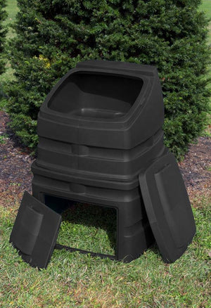 Compost Wizard Standing Bin with 12 cubic foot capacity open in yard