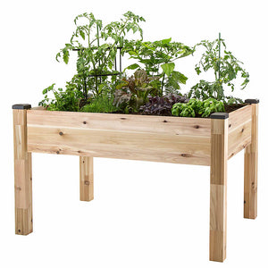 Elevated Cedar Planter (34" x 49" x 30") with plants growing