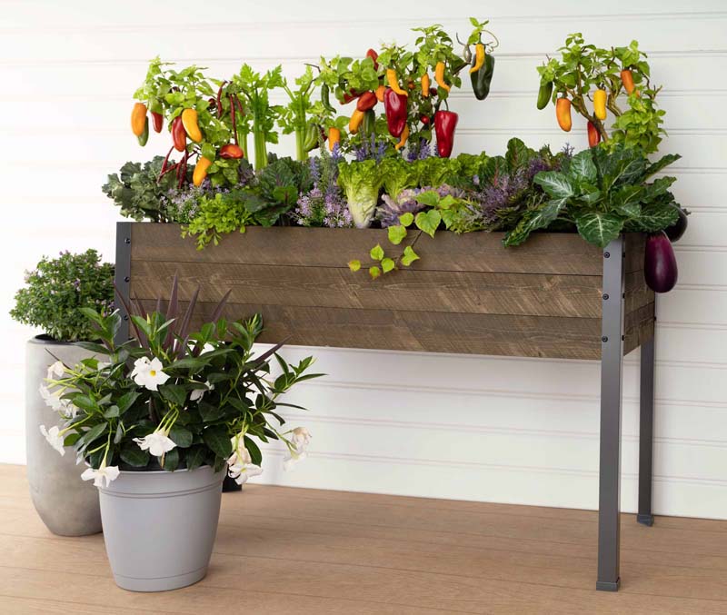 self-watering elevated spruce planter CedarCraft Elevated Spruce Deck Patio Planter 21"L x 47"W x 30"H, Gray