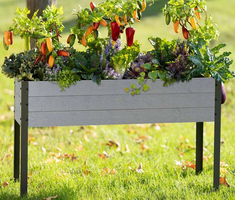 self watering eco stained planter box CedarCraft Elevated Spruce Deck Patio Planter 21"L x 47"W x 30"H, Gray