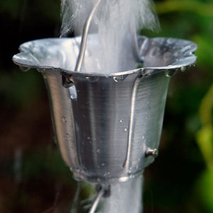 Aluminum Flower Cups Rain Chain with water flowing through cup