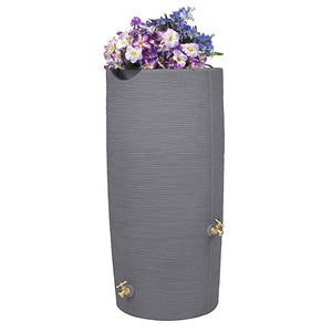Impressions Stone 50 Gallon Rain Saver in Dark Granite with flowers in top