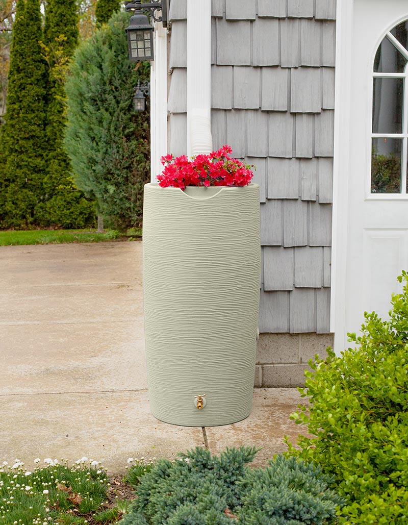 50 gallon plastic planter Good Ideas 50 Gal. Impressions Stone Rain Saver Barrel, Light Granite