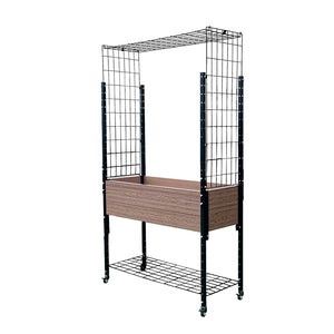 Elevated Mobile Planter with Trellis Arch & Under Shelf 