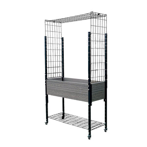 Elevated Mobile Planter with Trellis Arch & Under Shelf 