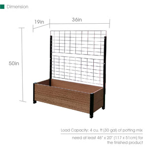 Footed Deckside Planter with Trellis Dimensions