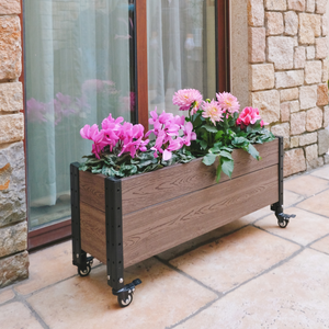 Trough Planter with Wheels on Patio