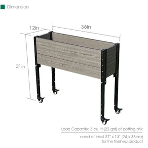 Elevated Trough Planter with Wheels Dimensions