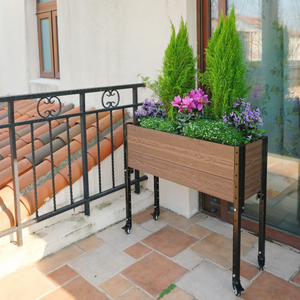 Elevated Trough Planter with Wheels on Porch