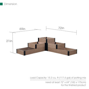 Corner & Terraced Raised Garden Bed - Set A Dimensions