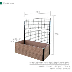 Wallside Raised Garden Bed with Trellis Dimensions