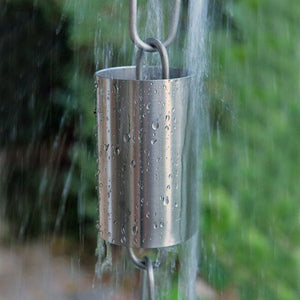 Close up view of Kenchiku Rain Chain in Stainless Steel