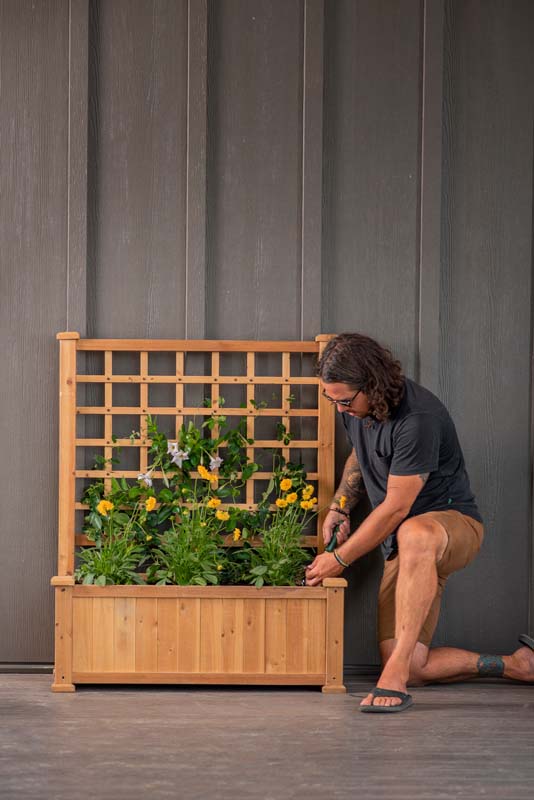 8 foot planter box with trellis Rosewood Planter with Trellis | Food Safe Cedar Stain