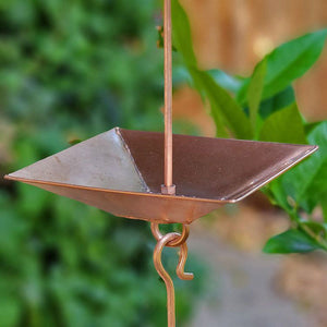 Closeup of Pagoda Cups copper plated rain chain