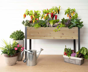 Self-Watering Elevated Cedar Planter (21" x 47" x 32") on a deck