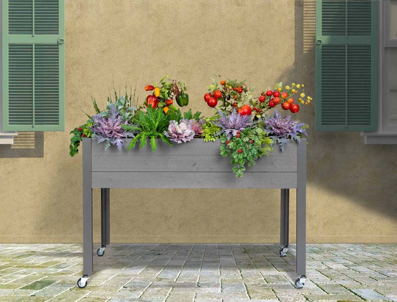 self watering elevated garden planter Self-Watering Elevated Spruce Planter (21" x 47" x 32"H) + Casters