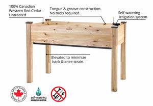 Self-Watering Elevated Cedar Planter (23" x 49" x 30") features