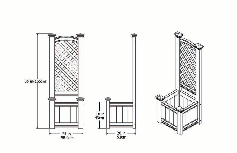 Kensington Planter with Trellis dimensions