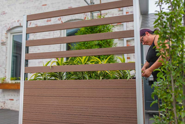 urbana outdoor planter box with trellis Urbana Large Parklette with Trellis Slate Gray