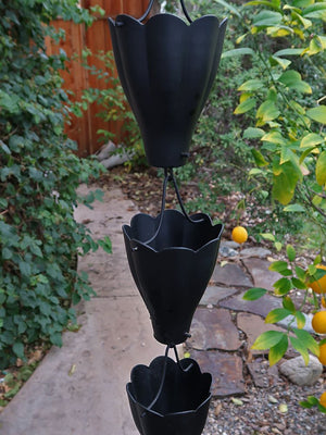 Black XL Scallop Cups Rain Chain showing three cups from above