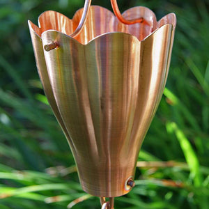 Close up of Copper Extra-Large Scallop Cups Rain Chain