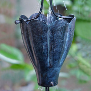 Copper Patina XL Scallop Cups Rain Chain close up of one cup