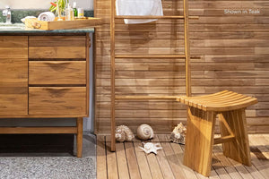 Verbena Teak Patio Loveseat in shower