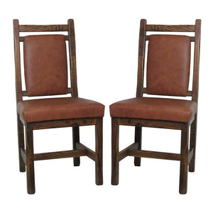 Barnwood Dining Chairs Leather Back & Seat - Set of 2