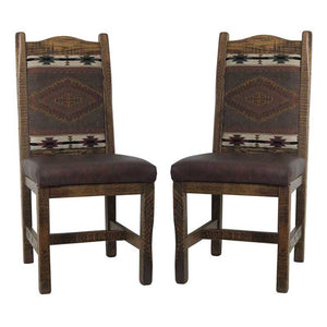 Barnwood Dining Chairs Upholstered Back & Leather Seat - Set of 2
