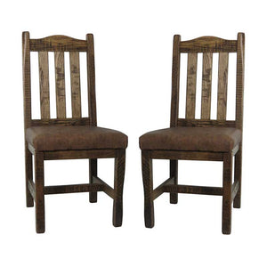 Barnwood Dining Chair with Slat Back & Leather Seat - Set of 2