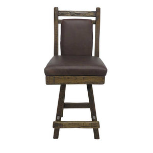 Barnwood Swivel Bar Stool Leather Back & Seat - 24" or 30"