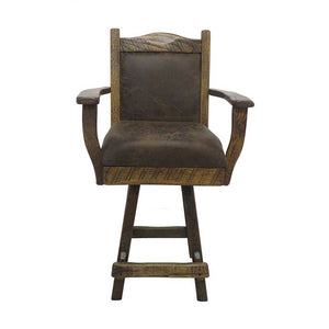 Barnwood Swivel Bar Stool Upholstered Back & Seat with Arms - 24" or 30"