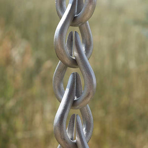 Close up of Cast Aluminum Droplet Rain Chain in aluminum 