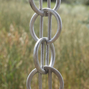 Close up of Cast Zen Loops Rain Chain in Aluminum