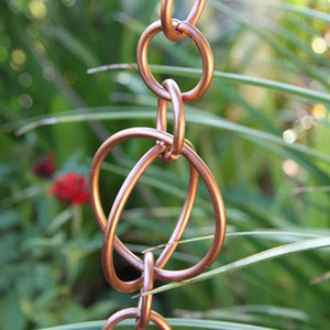 Closeup of copper Circles Link Rain Chain
