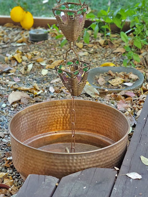 copper cylinder basin with loop and Rain Chain