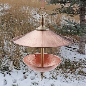 small Easy Fill Copper & Brass Bird Feeder in winter