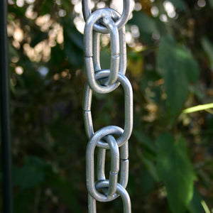 Closeup of aluminum Extra Link Rain Chain